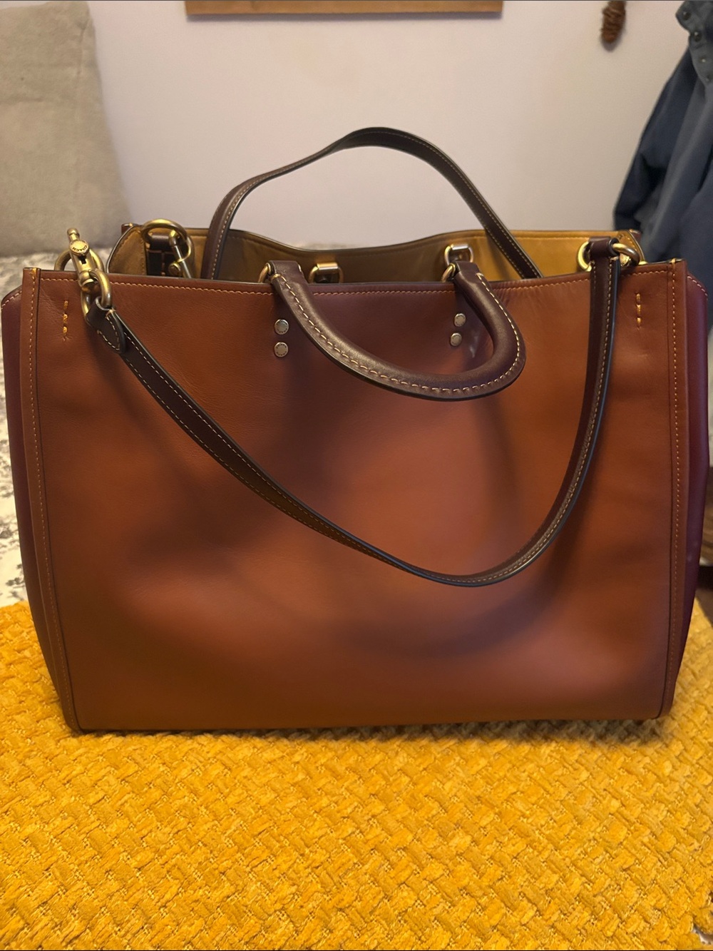Coach Brown Leather Tote rouge 39 with Dark Brown Trim and Gold Hardwarecoach